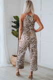 Brown Keyhole Front Leopard Sleeveless Cropped Jumpsuit