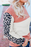 Leopard Color Block Knitted Long Sleeve Top