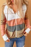 color Zipped Front Colorblock Hollow-out Knit Hoodie