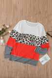 Stripes Leopard Splicing Colorblock Long Sleeve Top