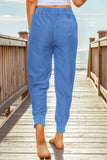 Blue Elastic Waist Jogger Pants with Pockets