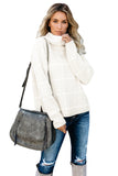 Beige Grid Pattern Turtleneck Sweater