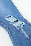 High Waist Raw Hem Button Ripped Flare Jeans