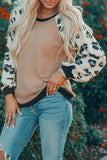 Leopard Sleeve Contrast Knitted Pullover Top