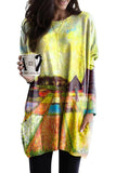 Star Printing Long Sleeve Tunic Top With Two Side Pockets
