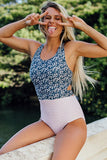 Printed Zipped Racerback Maillot