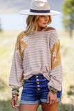 Striped Floral Splicing Lantern Sleeve Top
