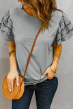 Gray Purple Hollow Out Ruffle Sleeve T-shirt