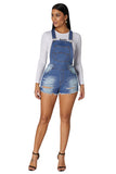 Raw Hem Ripped Denim Short Overall