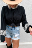 Leopard Print Balloon Sleeve Crew Neck Top
