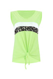 Neon Green Leopard Striped Patchwork Sleeveless Top
