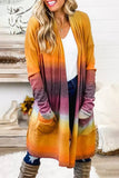 Yellow Gradient Tie-dye Open Front Mid-length Cardigan