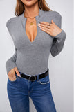 Gray Zipper Slim-fit Long Sleeve Top