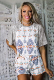 Aztec Print Leopard Short Sleeve Tee and Drawstring Shorts Lounge Set