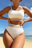 Ribbed Leaf Print High Waist Bikini Set