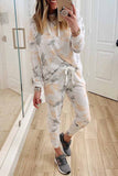 White Tie Dye Casual Hooded Top & Drawstring Pants Set