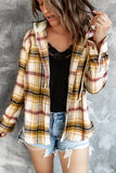 color Plaid Print Pocket Drawstring Hooded Jacket