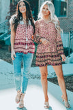 Floral Printed Eyelet Tassel Top