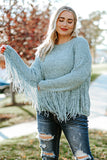 Plus Size Fringed Long Sleeve Knit Sweater
