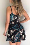 Navy Floral Print Spaghetti Straps Playsuit