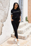 Striped Accent Short Sleeve and Joggers Set