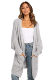 Beige Long Line Open Front Knitted Cardigan with Pockets