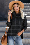 Beige Grid Pattern Turtleneck Sweater