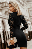 Lace Splicing Long Sleeve Bodycon Mini Dress