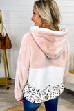 Leopard Color Block Pocket Fleece Quarter Zip Hoodie