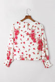 Round Neck Bishop Sleeves Floral Blouse