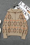 Aztec Knitted Drop Shoulder Zipped Sweater