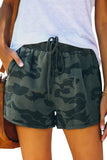 Army Green Camo Print Raw Hem Casual Shorts