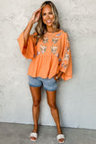 Orange Kimono Sleeves Embroidered Top