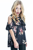 Ruffled Cold Shoulder Floral Girls' Top