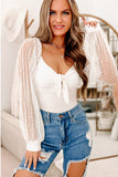 Front Knot Lace Long Sleeve Bodysuit