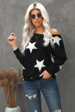 Fashion Five-pointed Star Print Round Neck Black Sweatshirt