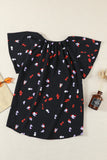 V-neck Short Sleeve Fashion Print Fantasy Fluttering Blouse