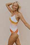 Multicolor Striped Criss Cross Backless One-piece Swimwear