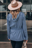 Pockets Front Zipper Buttoned Drawstring Waistline Hooded Jacket