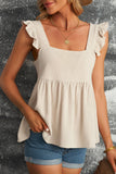 Khaki Flutter Shoulder Babydoll Top