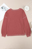 Contrast Stitching Trim Waffle Knit Pullover