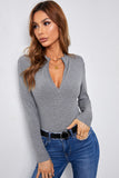 Gray Zipper Slim-fit Long Sleeve Top