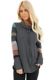 Cowl Neck Knit Top With Multi Color Striped Sleeves
