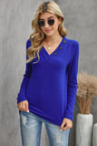 Wine V-neck Button Solid Color Long Sleeve Top