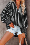 Pocketed Striped Button Shirt with Slits