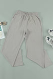 Drawstring Elastic Waist Pockets Long Straight Legs Pants