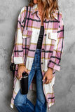 Pink Plaid Print Long Shirt Jacket