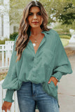 Green Billowy Sleeves Pocketed Shirt