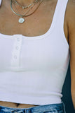 Ribbed Knit Henley Crop Tank