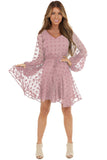 Swiss Dot Long Sleeve Mini Dress with Waist Tie